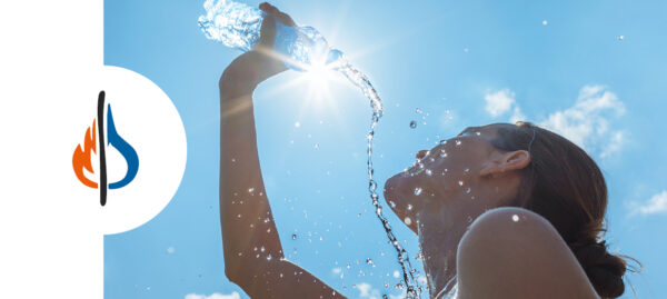 Banner with a Visual on Rth. Woman cooling down with water